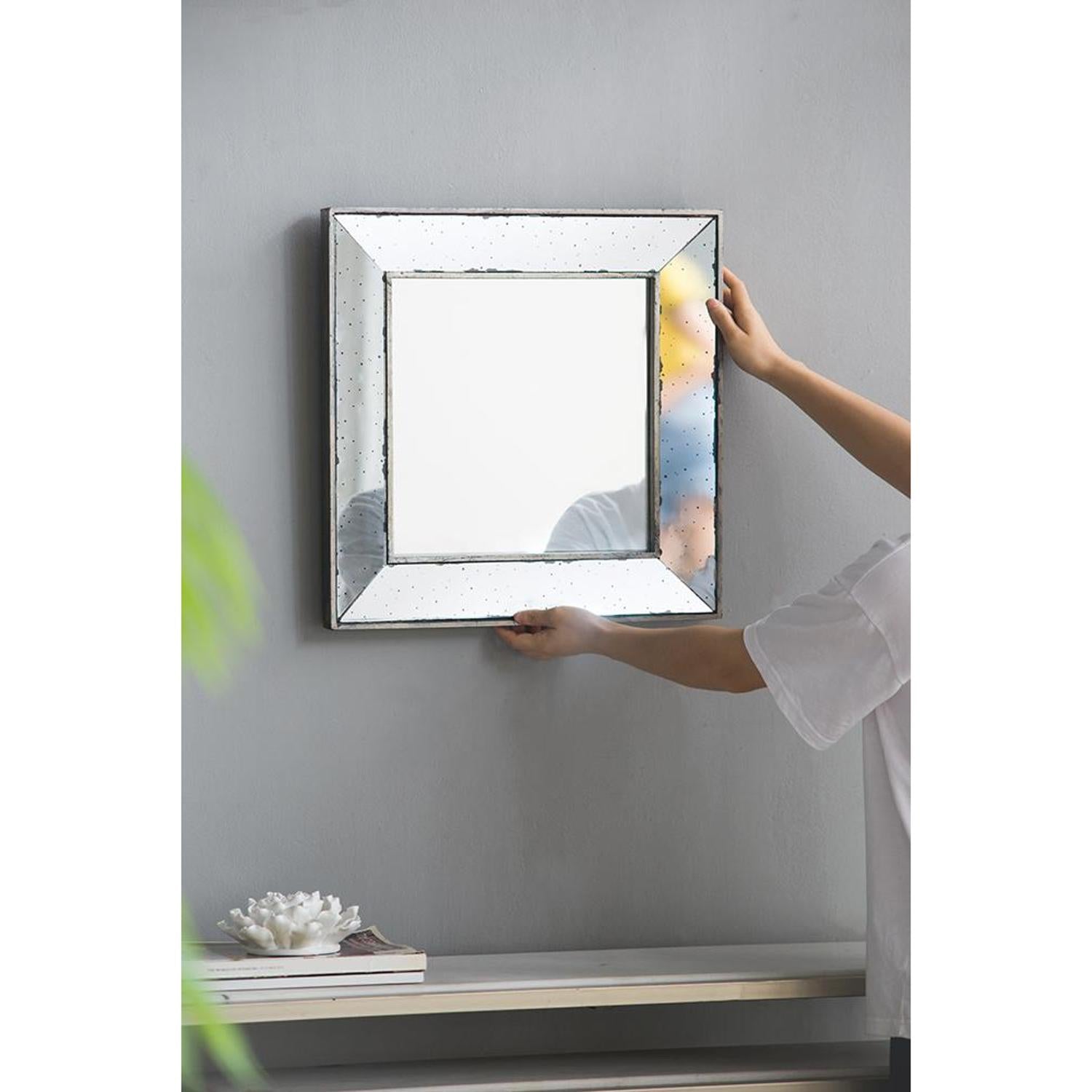 18" Brown Square Metal Framed Antiqued Glass Accent Mirror - Bed & Bath