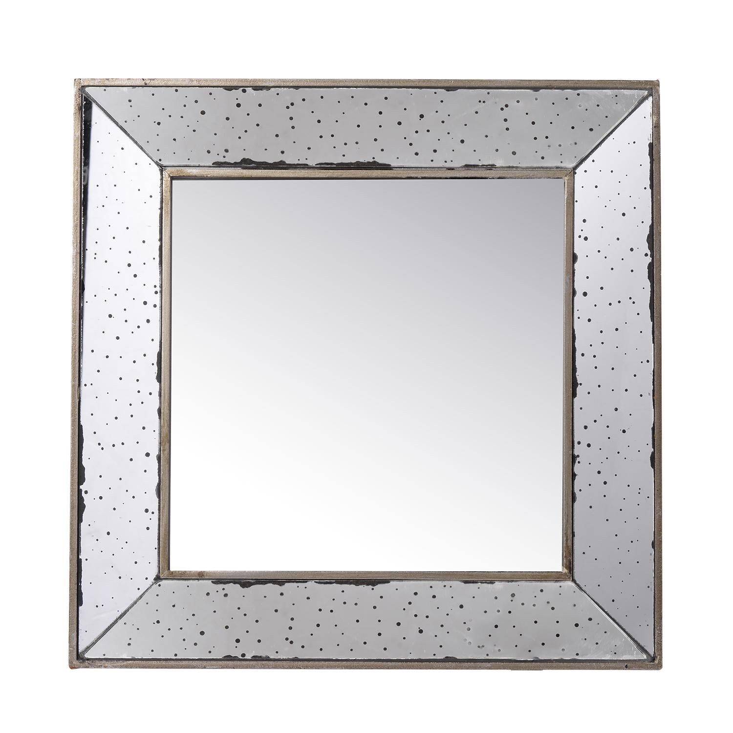 18" Brown Square Metal Framed Antiqued Glass Accent Mirror - Bed & Bath