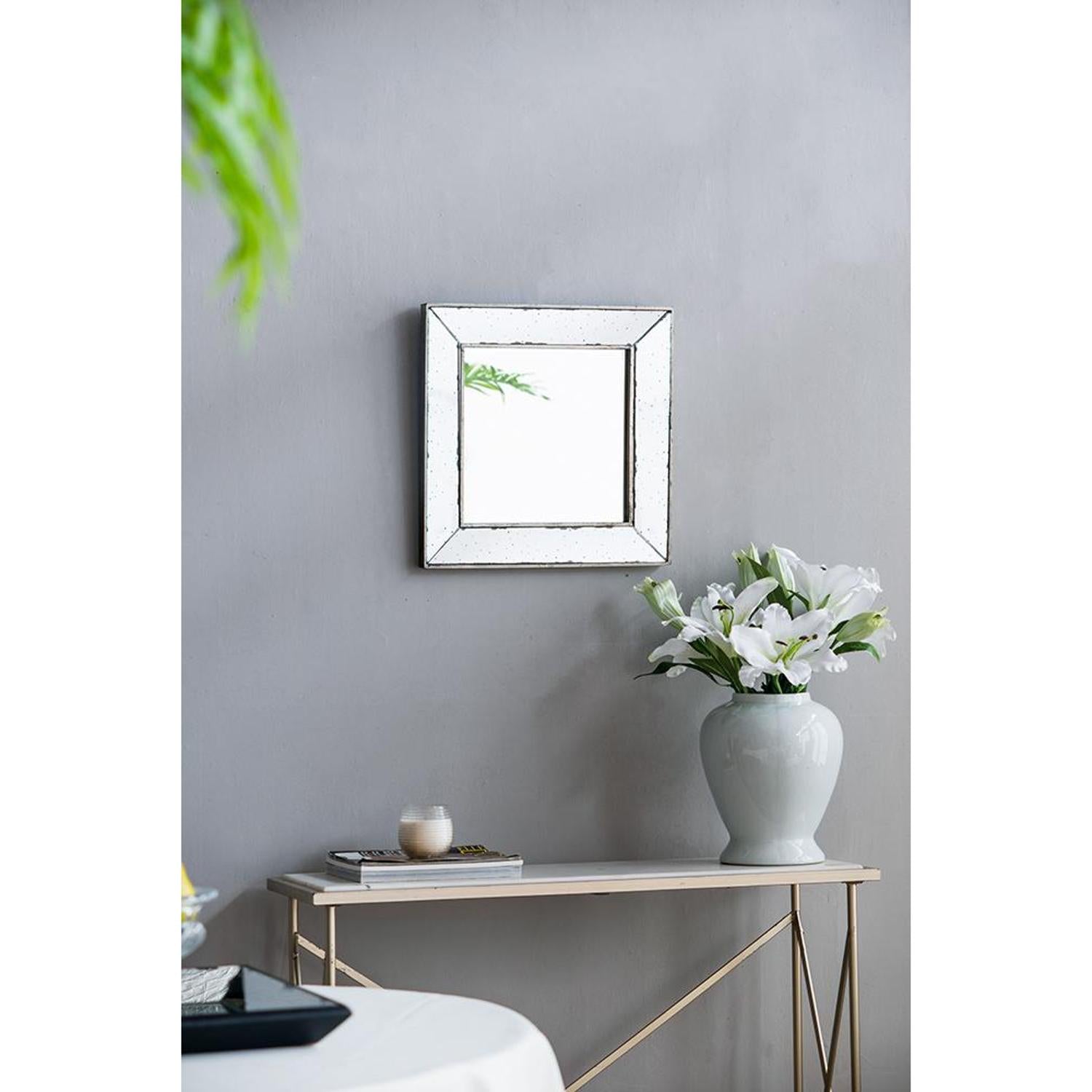 18" Brown Square Metal Framed Antiqued Glass Accent Mirror - Bed & Bath