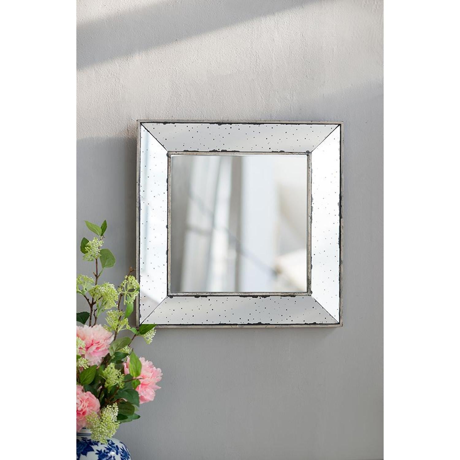 18" Brown Square Metal Framed Antiqued Glass Accent Mirror - Bed & Bath