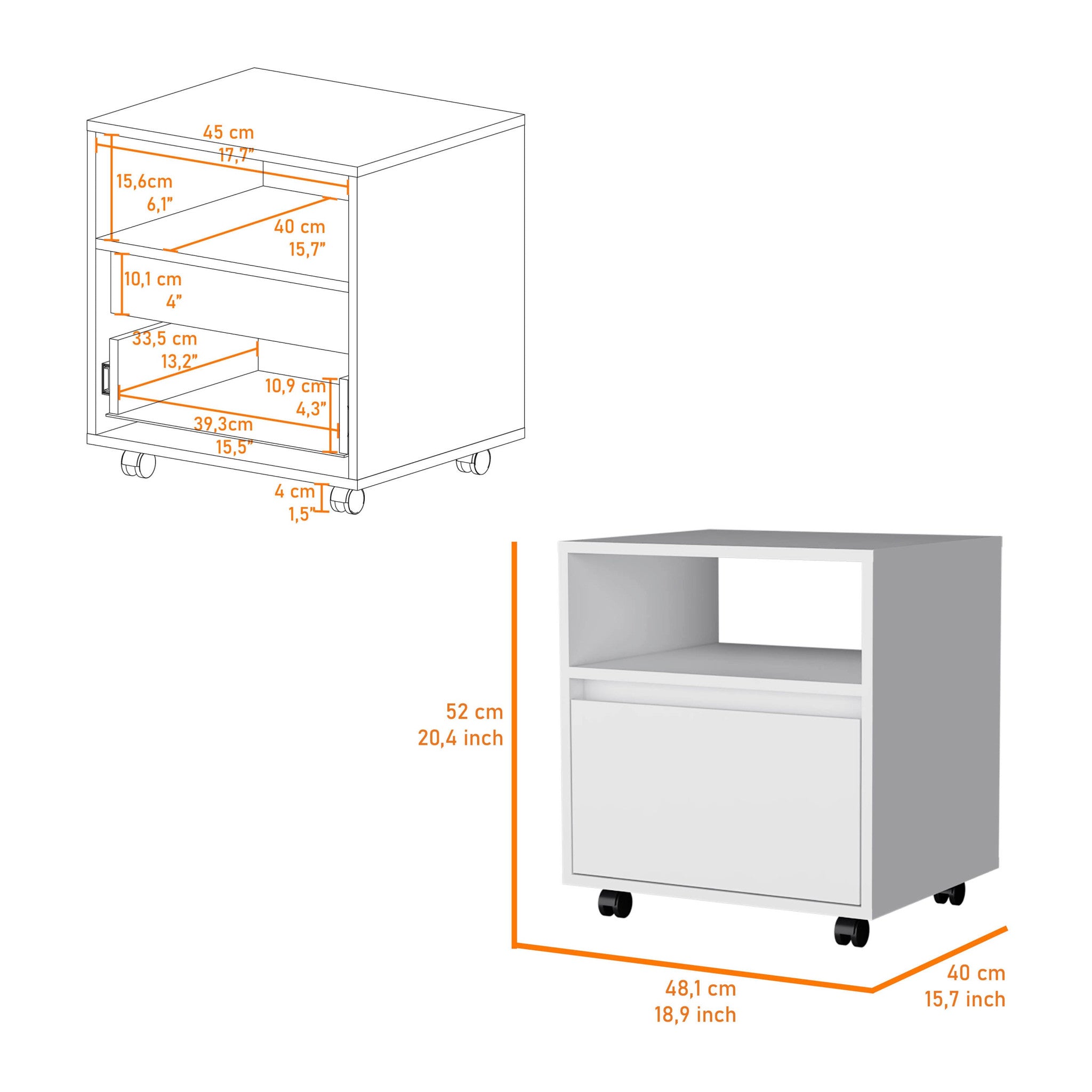 21" White Wood One Drawer Nightstand with Integrated Tech - Bed & Bath