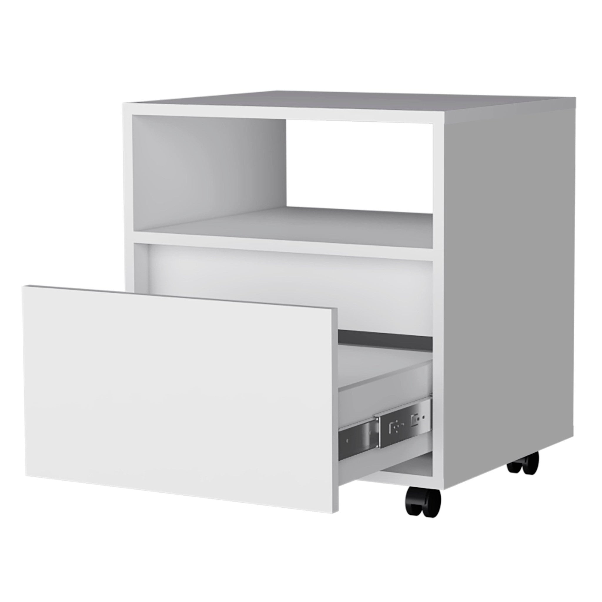 21" White Wood One Drawer Nightstand with Integrated Tech - Bed & Bath