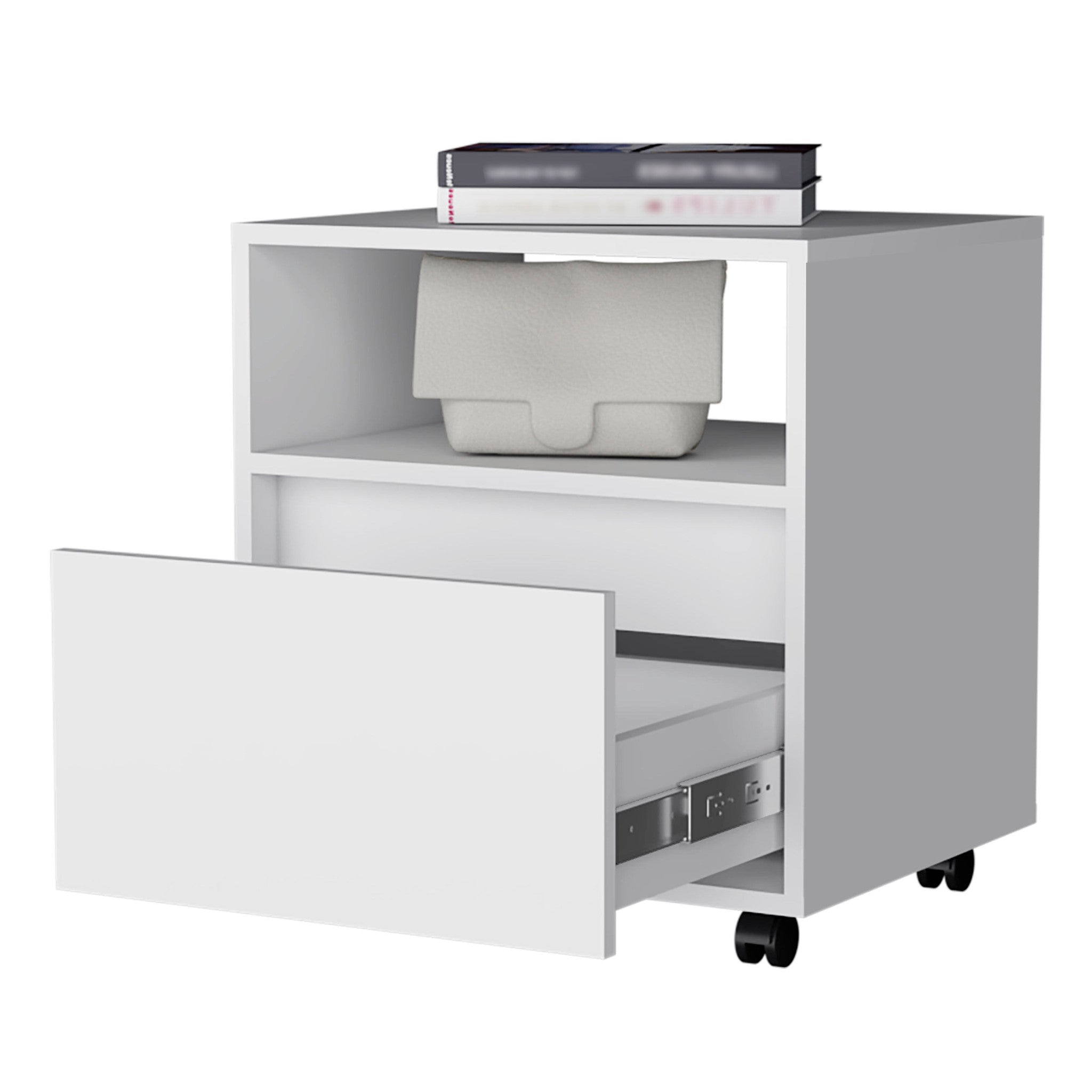 21" White Wood One Drawer Nightstand with Integrated Tech - Bed & Bath