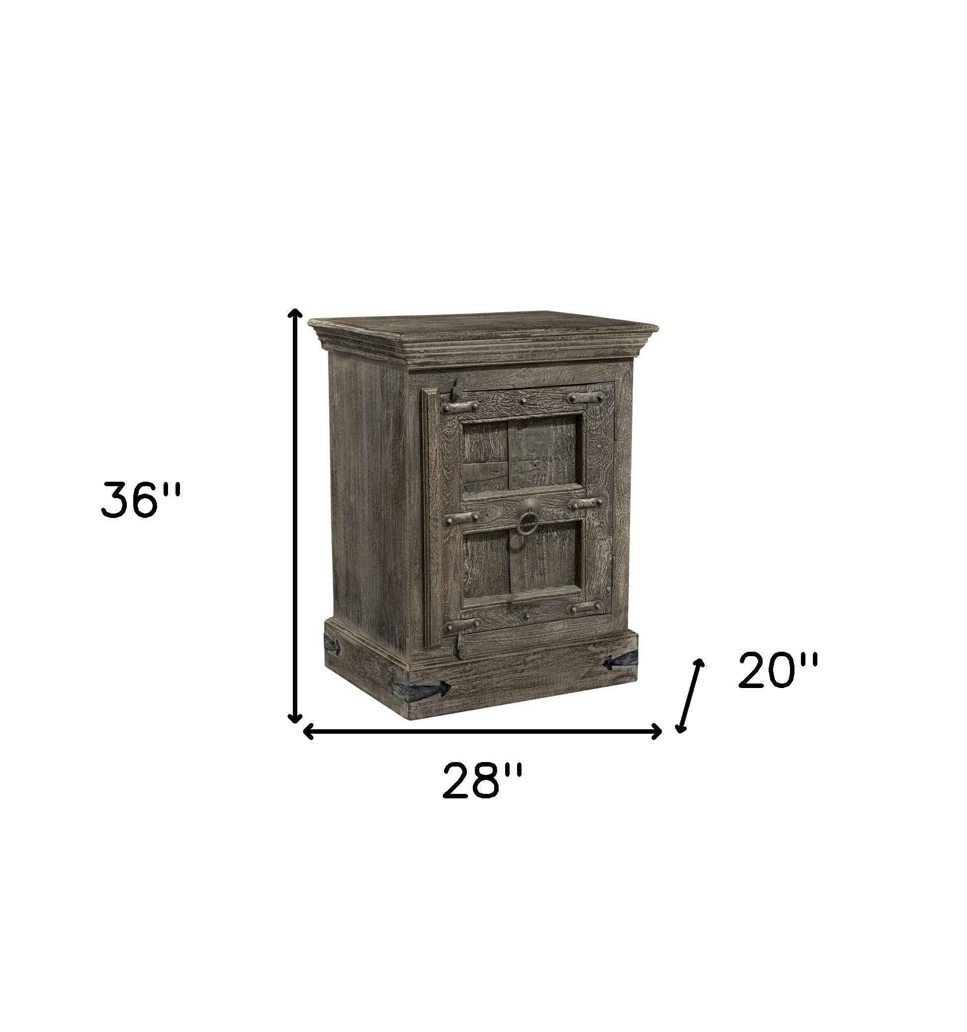 36" Brown Solid Wood Distressed Nightstand