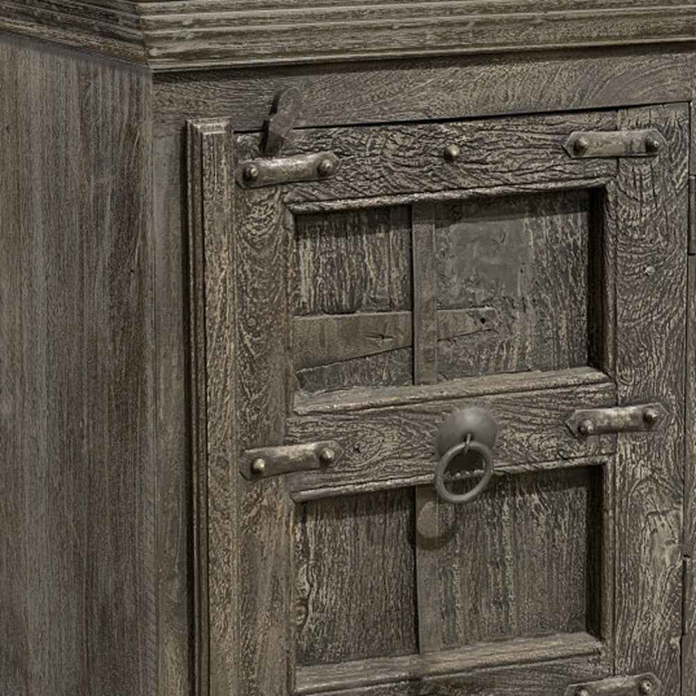 36" Brown Solid Wood Distressed Nightstand