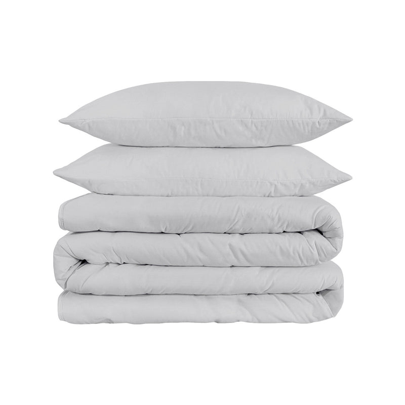 Cotton duvet cover set with pillow shams, light gray, folded for storage