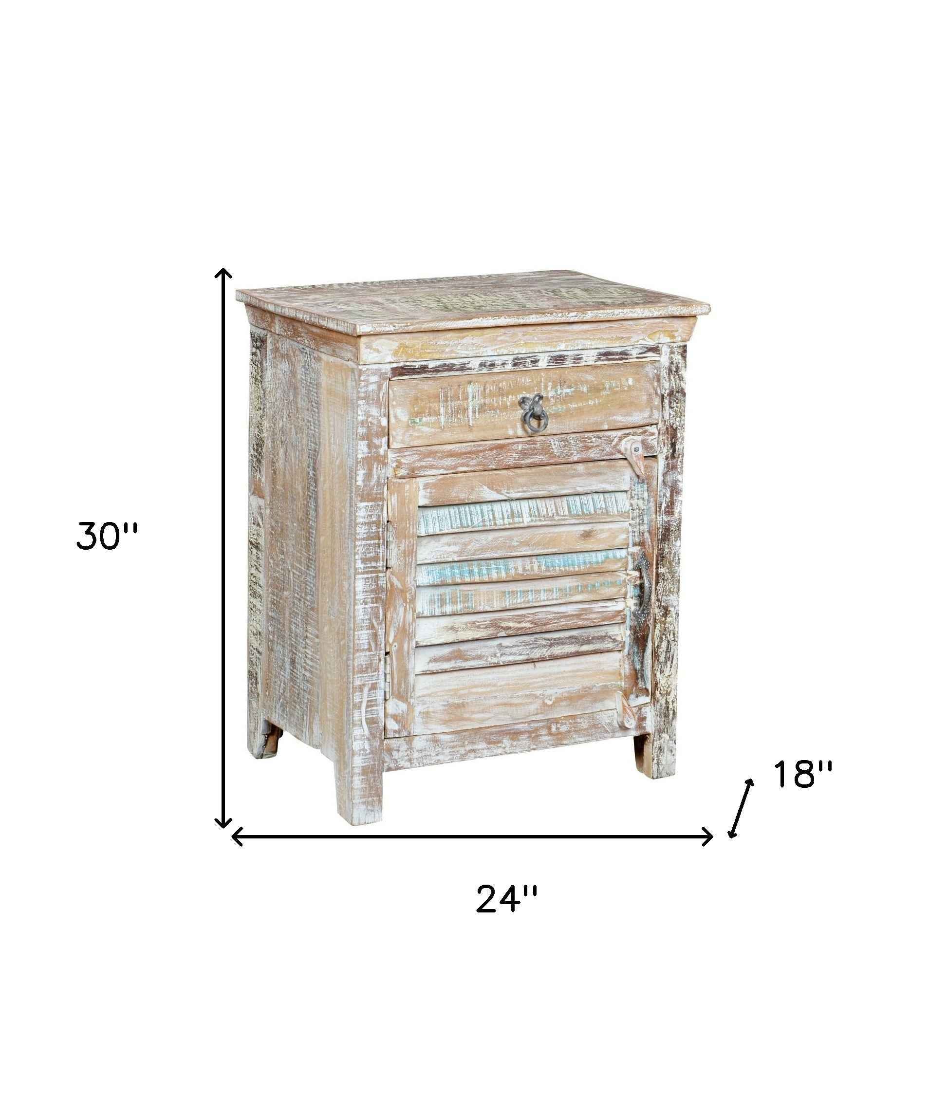 30" White Solid Wood Distressed One Drawer Nightstand