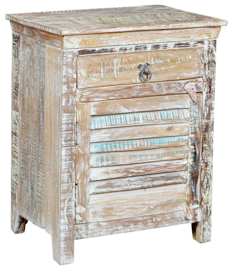 30" White Solid Wood Distressed One Drawer Nightstand