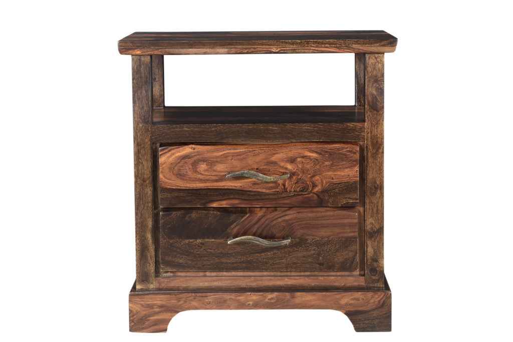 27" Dark Brown Solid Wood Two Drawer Nightstand