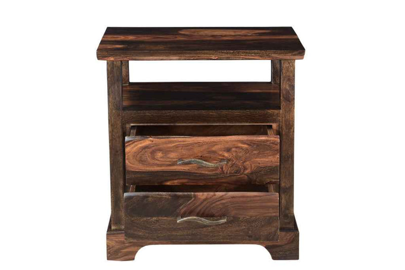 27" Dark Brown Solid Wood Two Drawer Nightstand