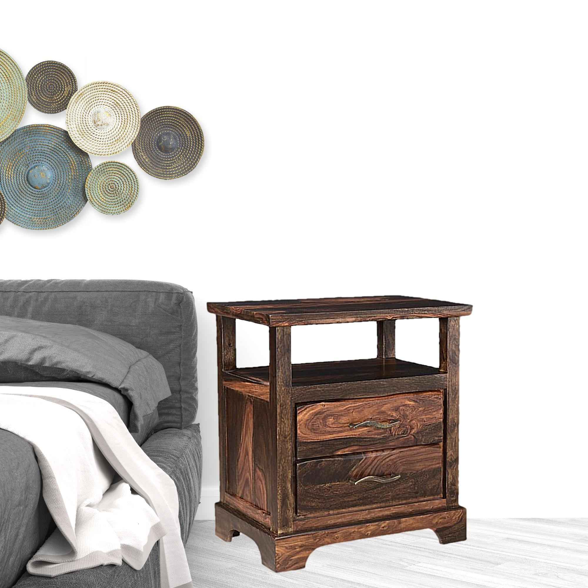 27" Dark Brown Solid Wood Two Drawer Nightstand