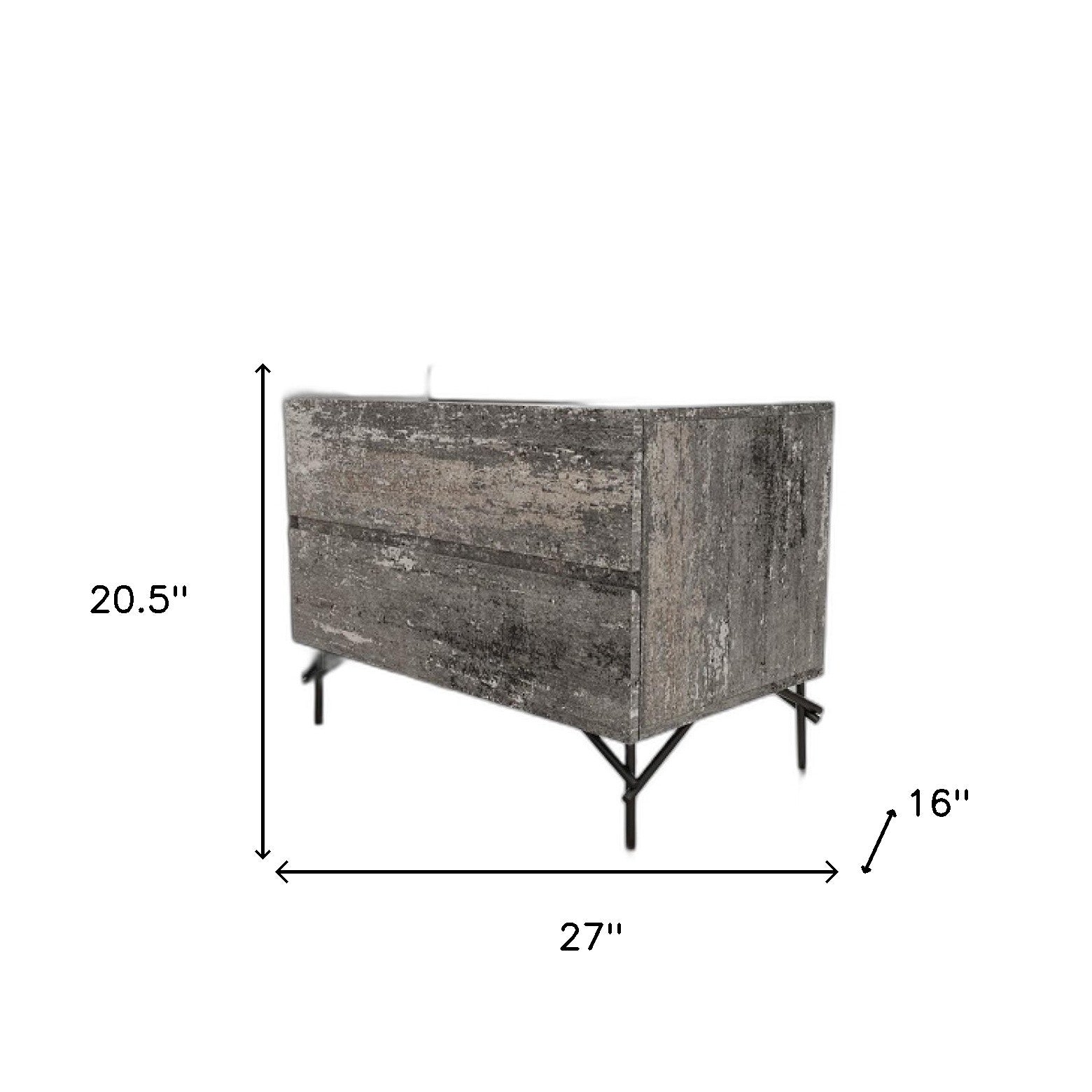 21" Gray Iron and Wood Two Drawer Nightstand - Bed & Bath