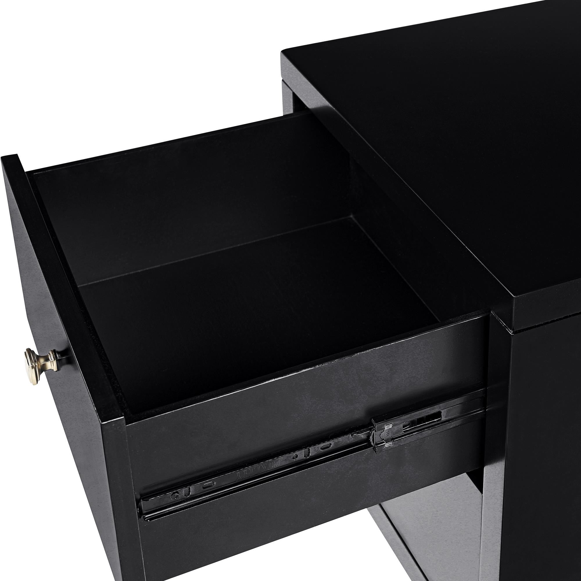 19" Black Solid and Manufactured Wood Two Drawer Nightstand - Bed & Bath
