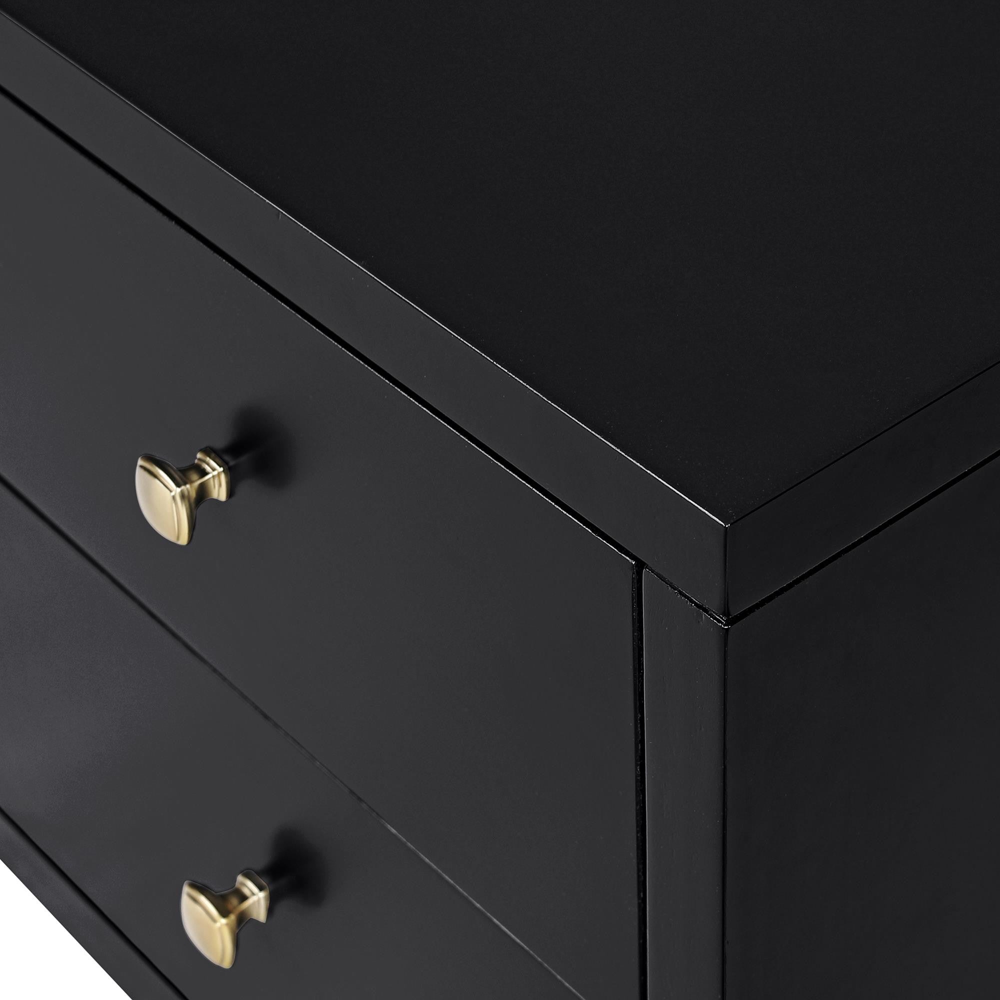 19" Black Solid and Manufactured Wood Two Drawer Nightstand - Bed & Bath