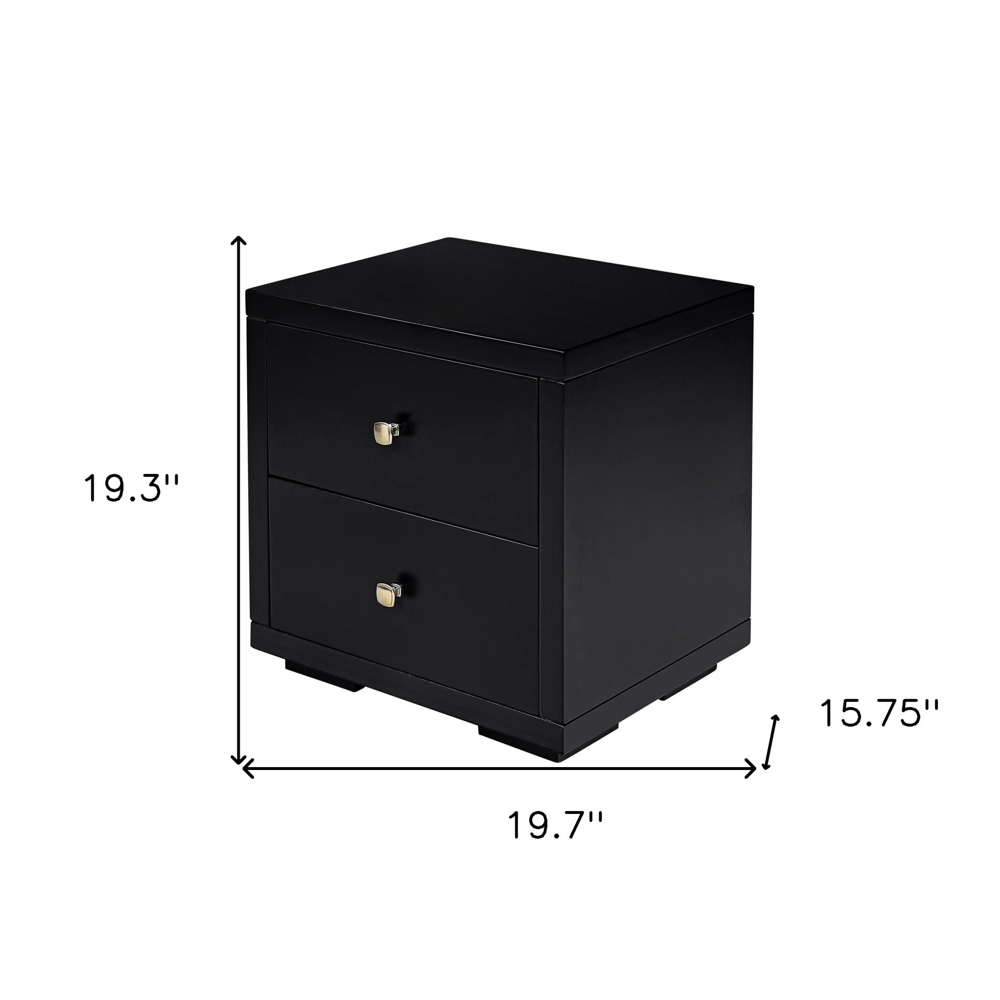 19" Black Solid and Manufactured Wood Two Drawer Nightstand - Bed & Bath