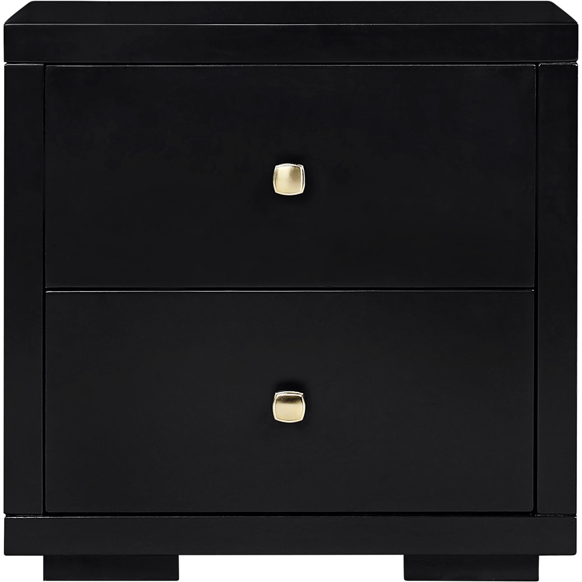 19" Black Solid and Manufactured Wood Two Drawer Nightstand - Bed & Bath