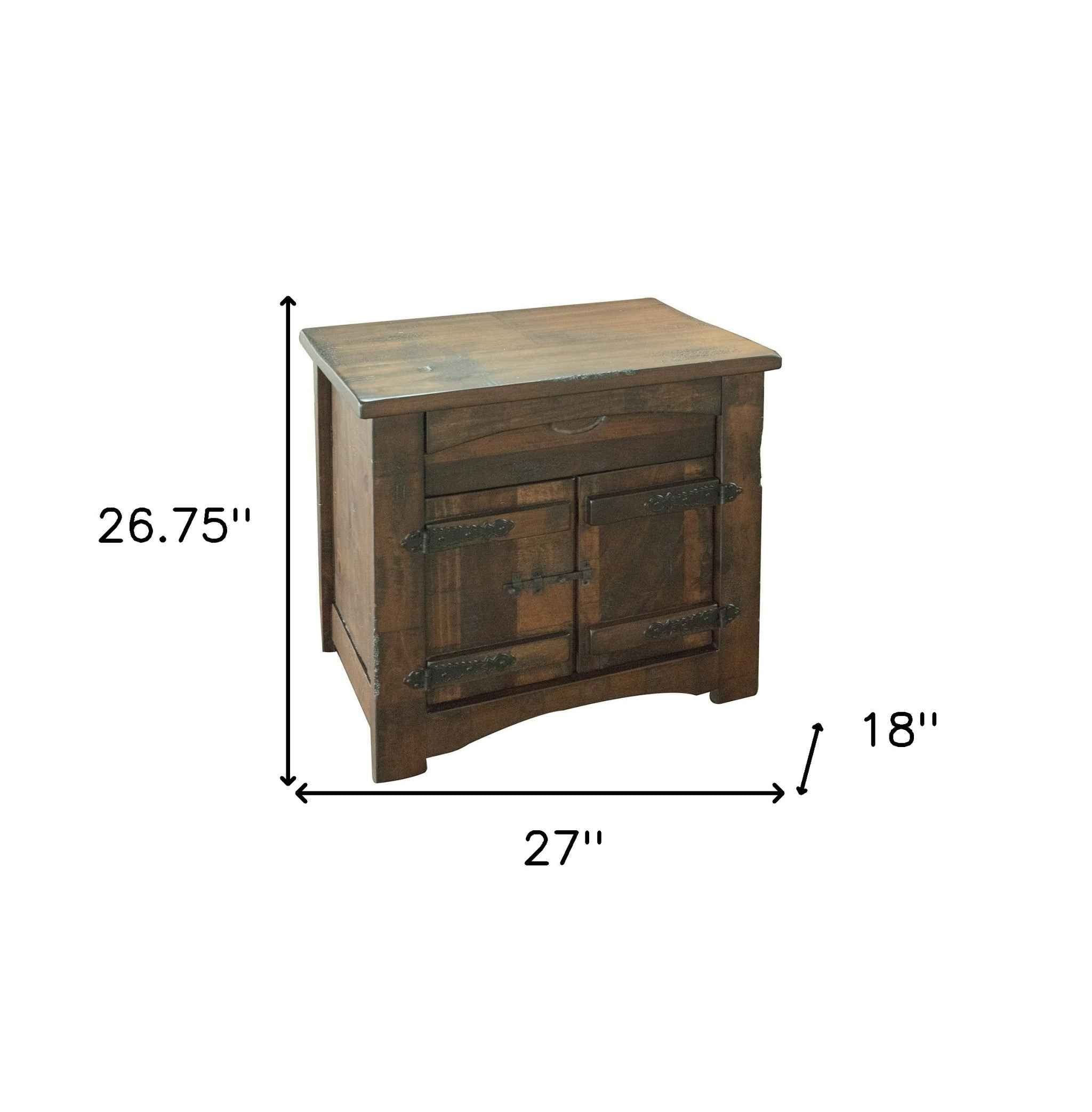 27" Brown Solid Wood One Drawer Nightstand