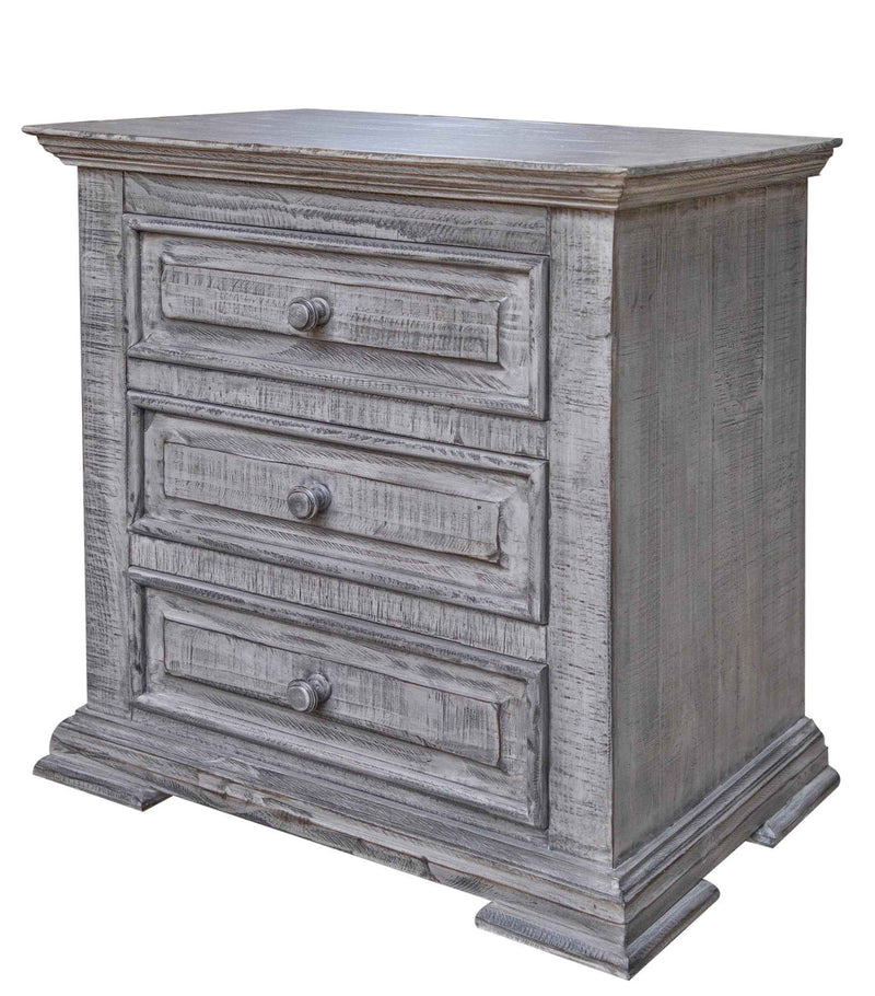 32" Gray Solid Wood Three Drawer Nightstand