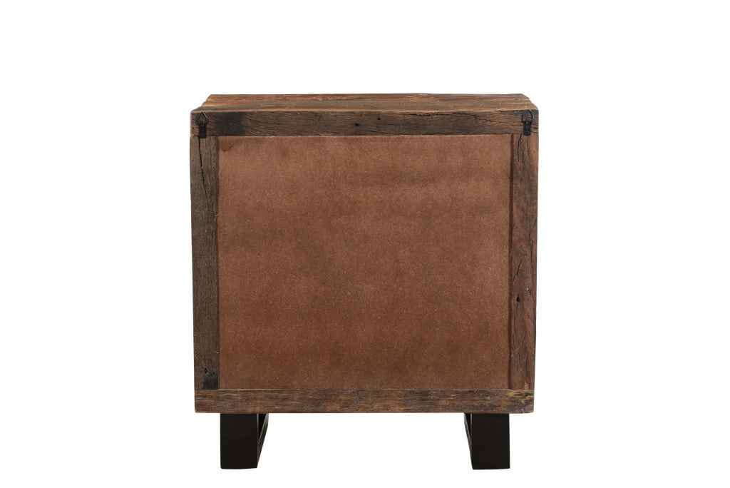 30" Dark Brown Solid Wood Distressed Three Drawer Nightstand
