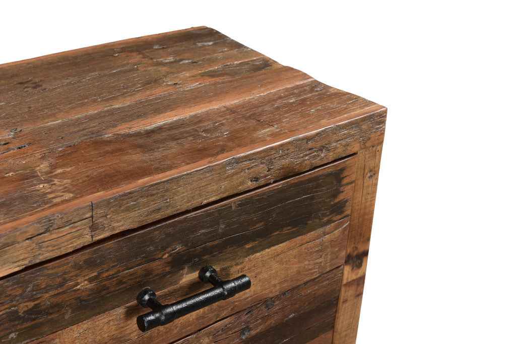 30" Dark Brown Solid Wood Distressed Three Drawer Nightstand