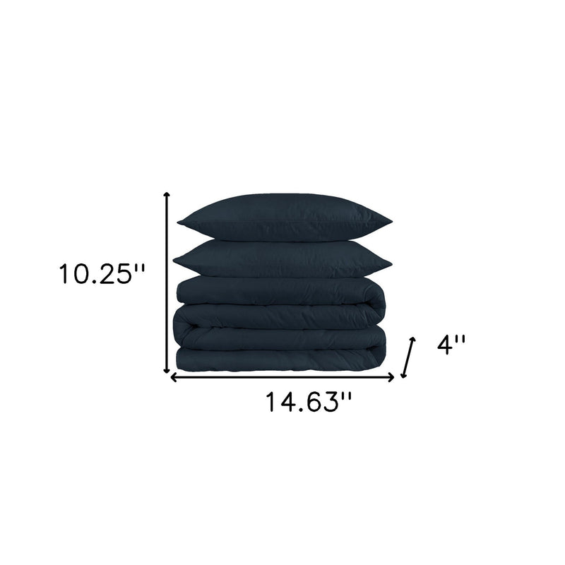 Navy king duvet cover set folded stack with size indicators