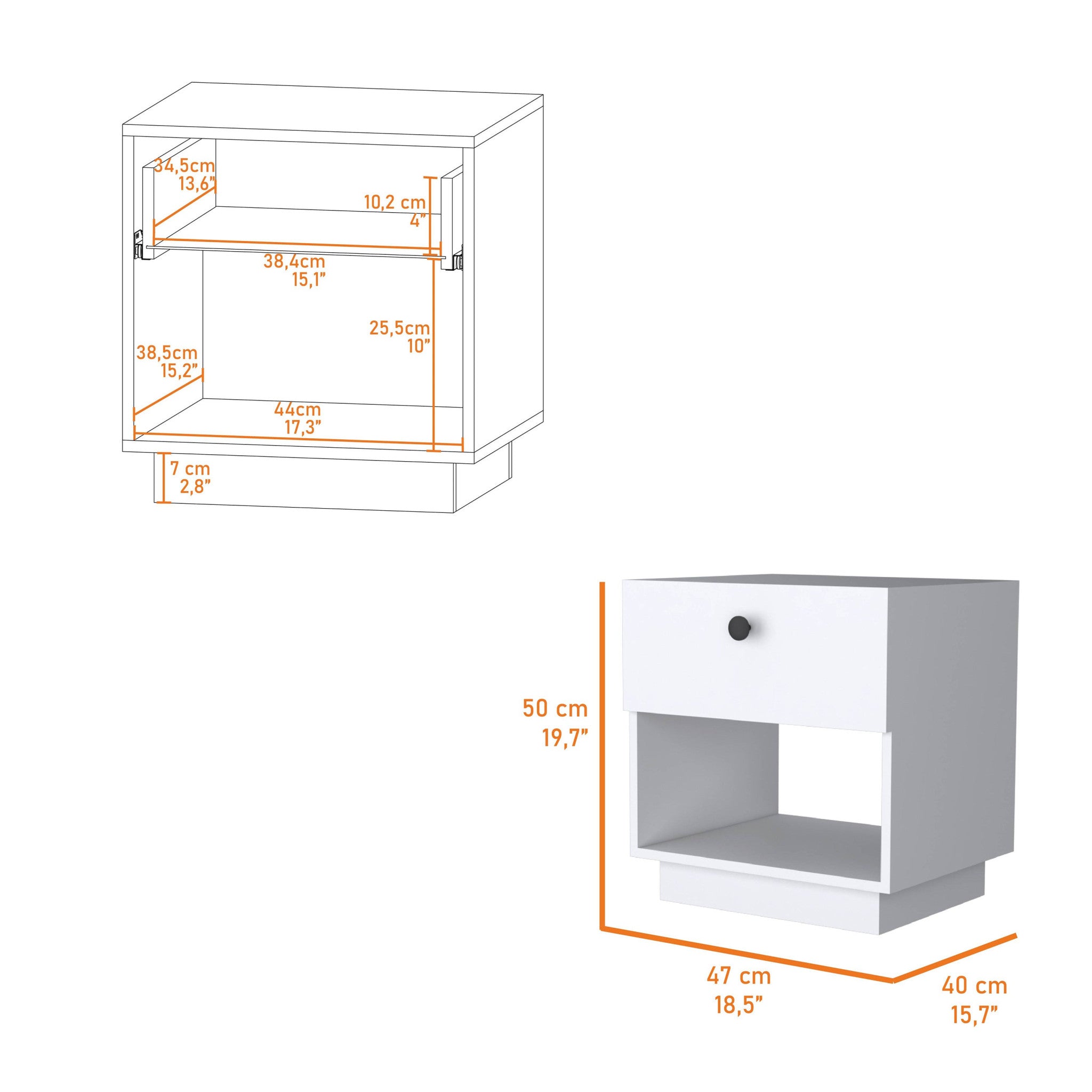 20" White Wood One Drawer Nightstand with Integrated Tech - Bed & Bath