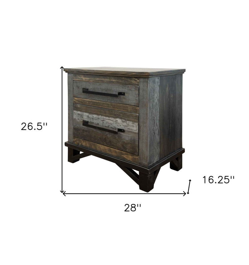 27" Brown Solid Wood Two Drawer Nightstand