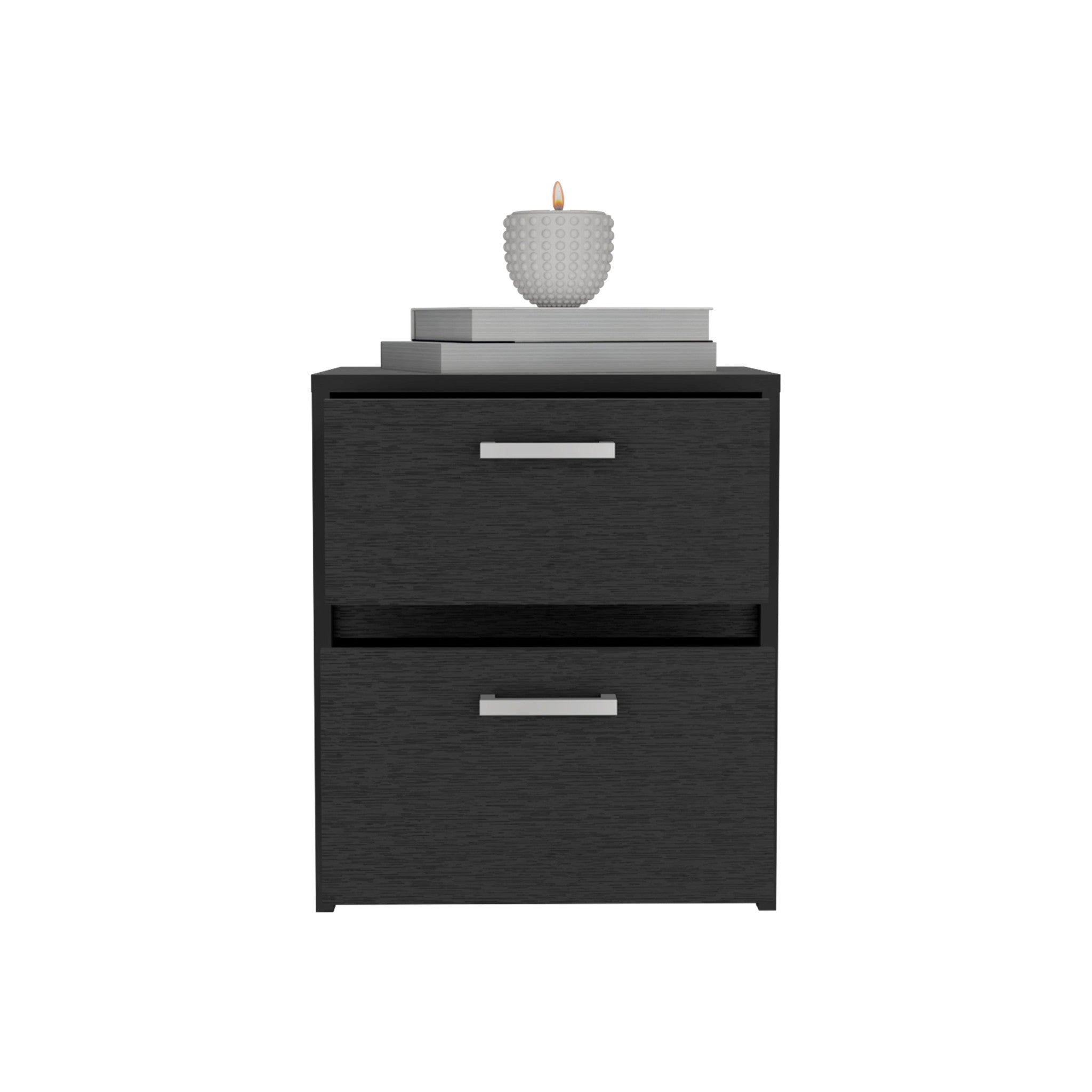 19" Black Wood Two Drawer Nightstand