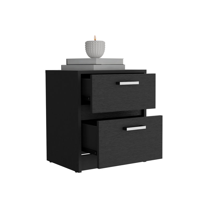 19" Black Wood Two Drawer Nightstand