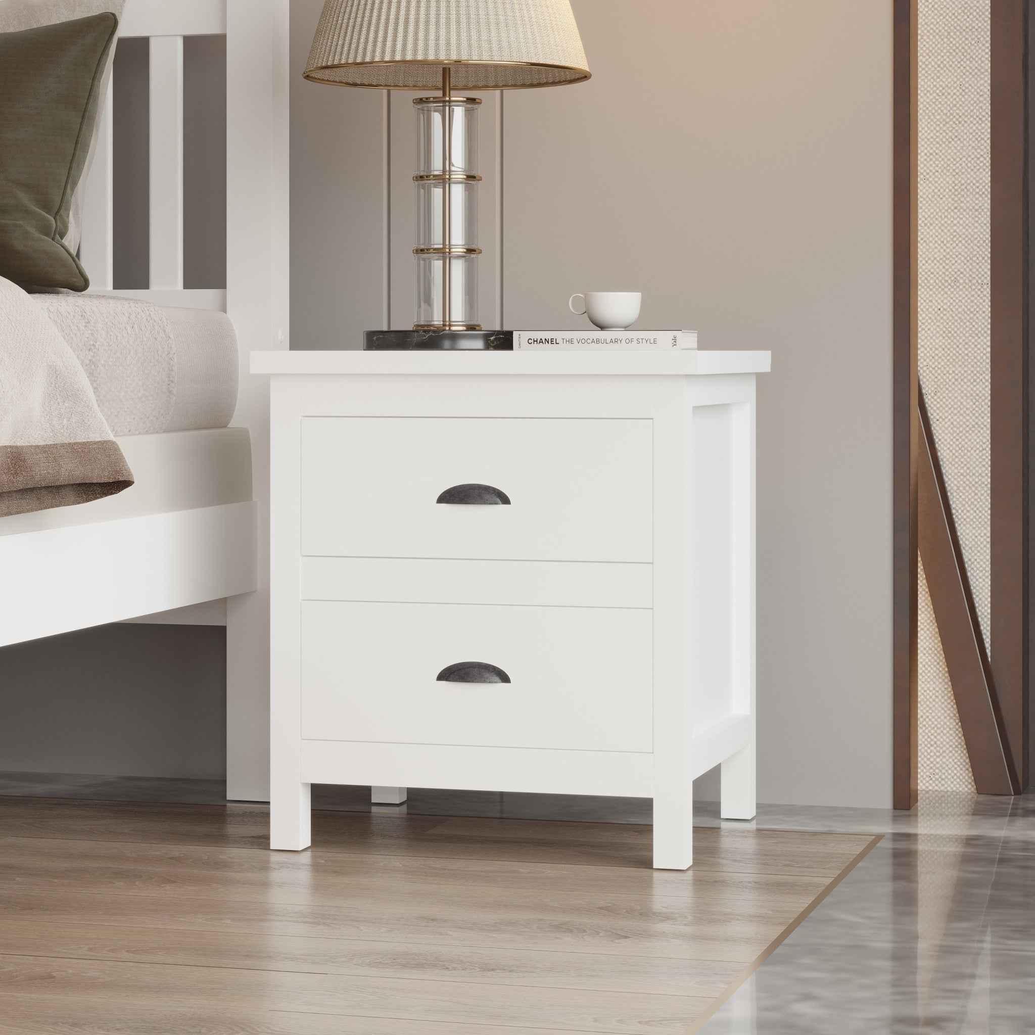 22" Solid Wood Two Drawer Nightstand