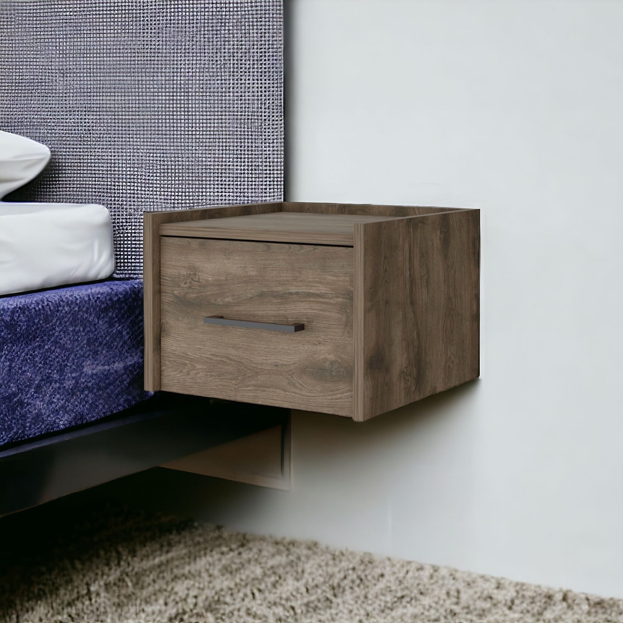 10" Brown Wood One Drawer Floating Nightstand - GreatEagleInc