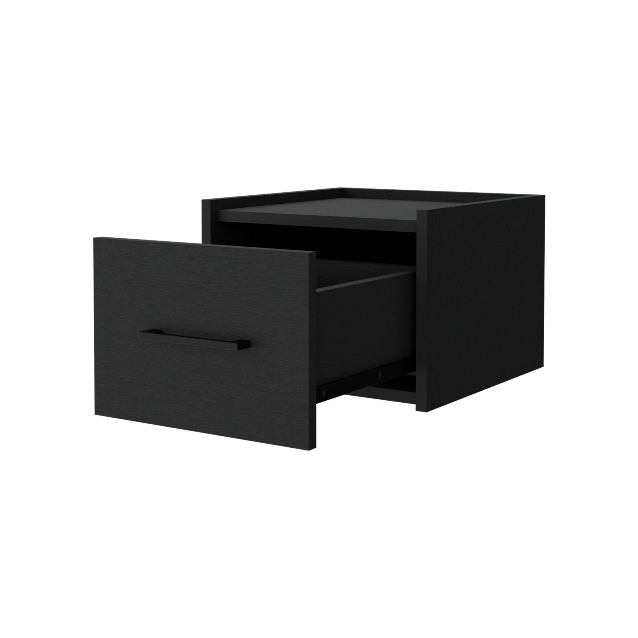 10" Black Wood One Drawer Floating Nightstand - GreatEagleInc
