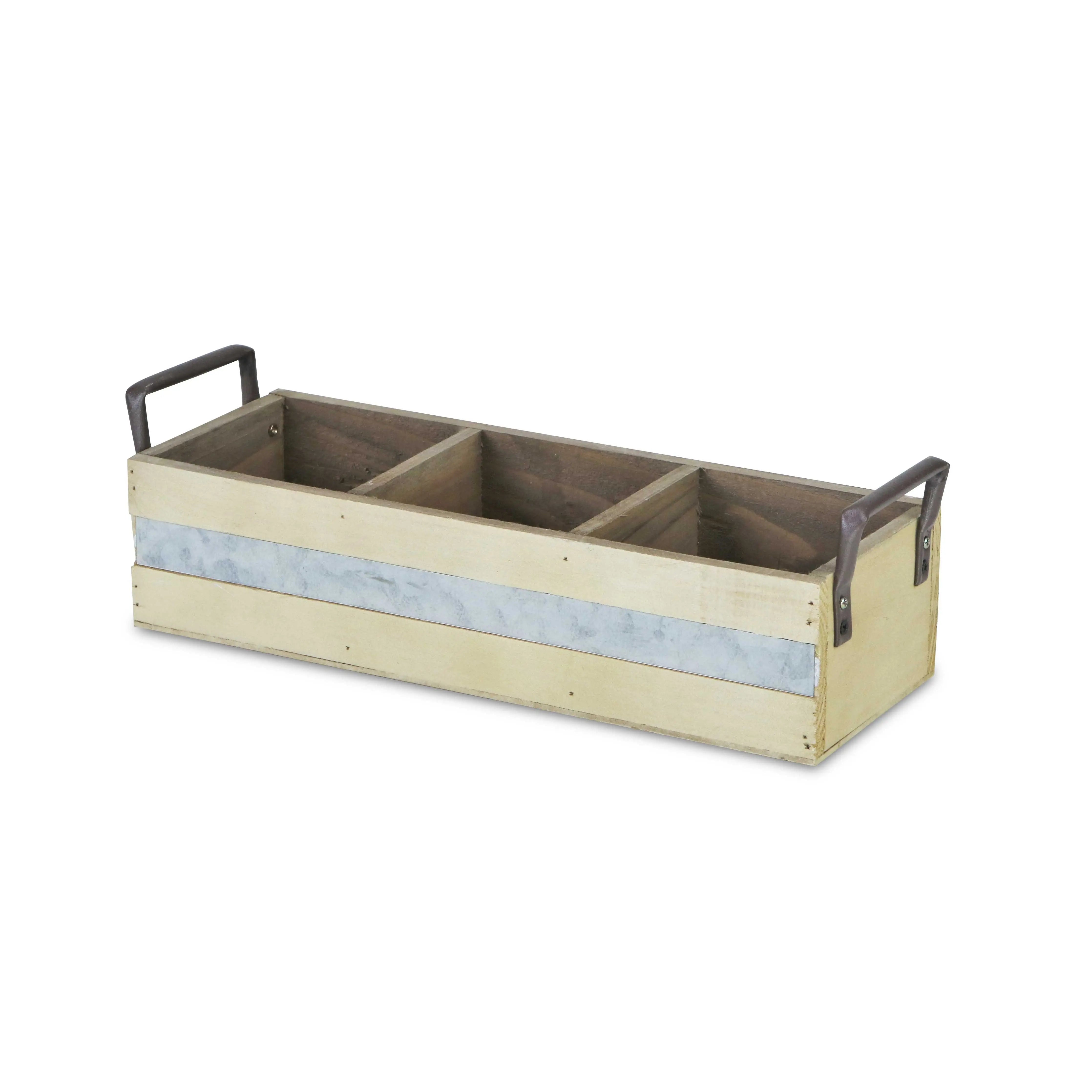 15" Antiqued White Galvanized Solid Wood And Metal Organizing Box Homeroots Office