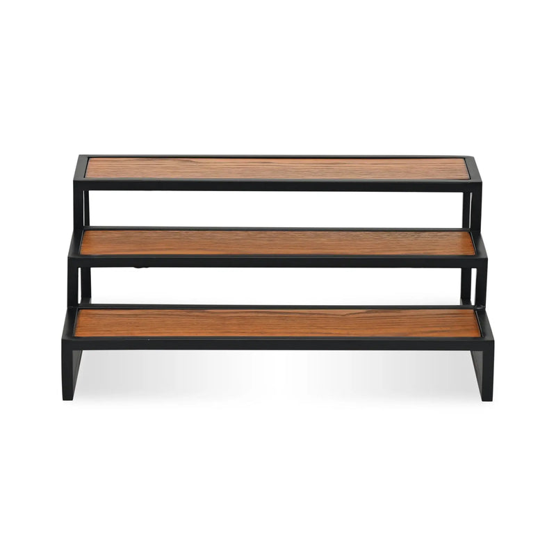 15" Black And Brown Metal And Solid Wood Handmade Three Tier Tray Homeroots Kitchen & Dining