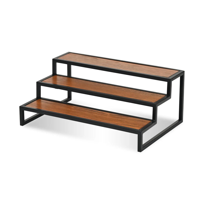 15" Black And Brown Metal And Solid Wood Handmade Three Tier Tray Homeroots Kitchen & Dining