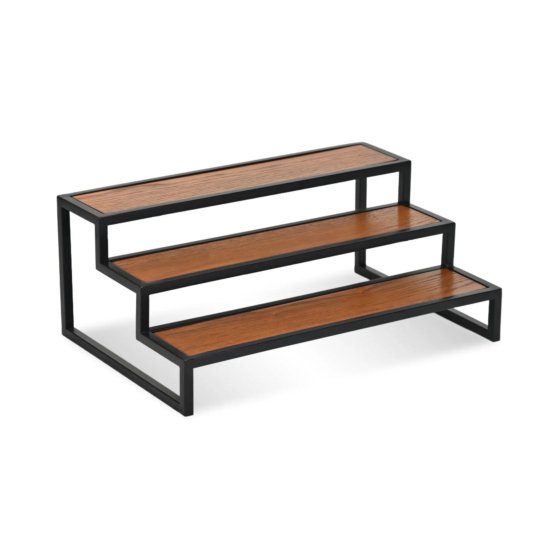 15" Black And Brown Metal And Solid Wood Handmade Three Tier Tray Homeroots Kitchen & Dining