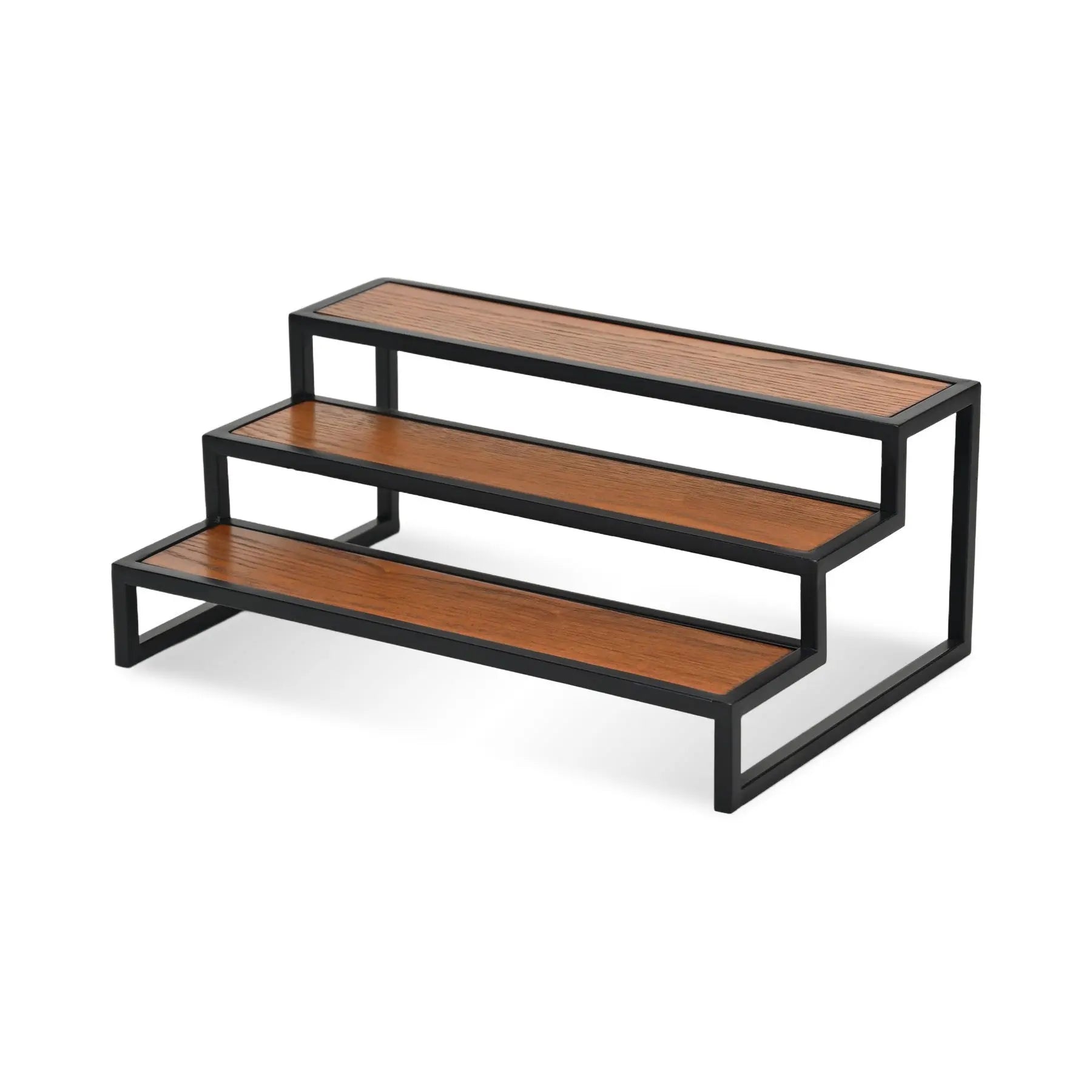 15" Black And Brown Metal And Solid Wood Handmade Three Tier Tray Homeroots Kitchen & Dining