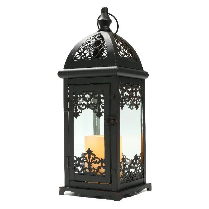 15" Black And Clear Metal And Glass Filigree Tabletop Lantern Candle Holder Homeroots Home Decor