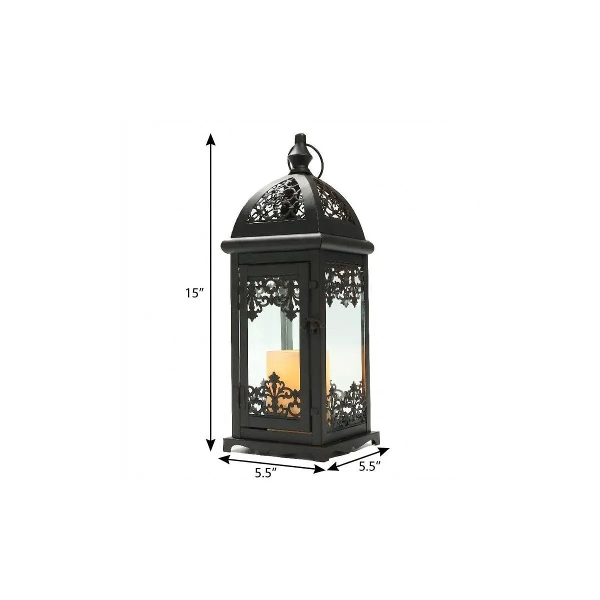 15" Black And Clear Metal And Glass Filigree Tabletop Lantern Candle Holder Homeroots Home Decor