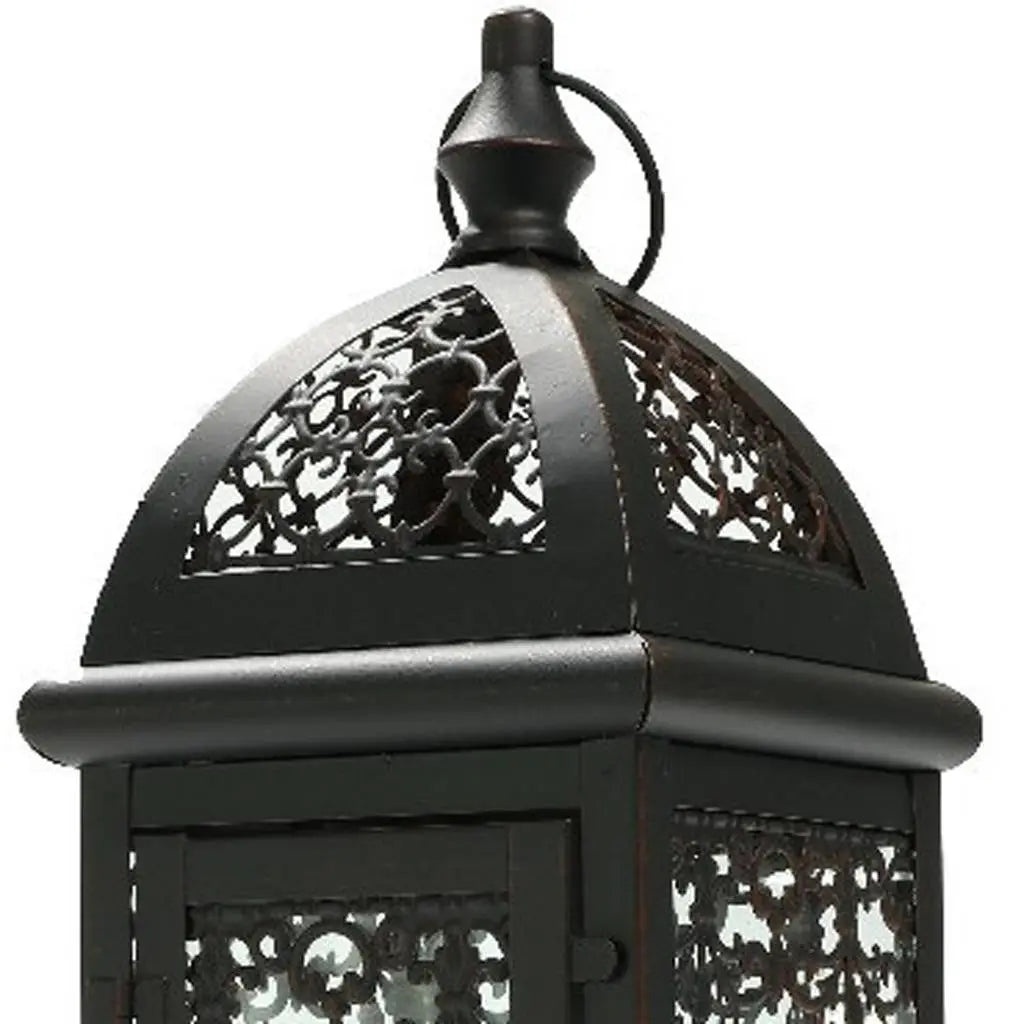15" Black And Clear Metal And Glass Filigree Tabletop Lantern Candle Holder Homeroots Home Decor