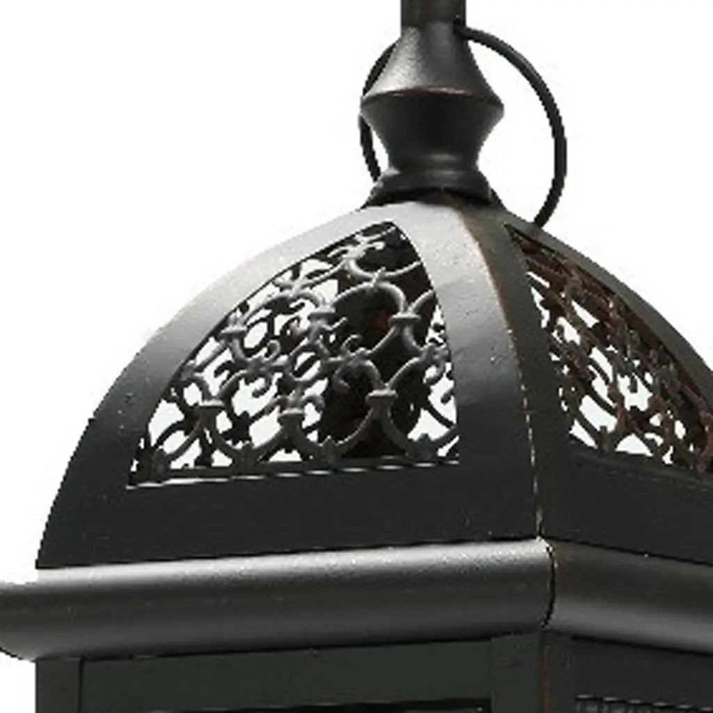 15" Black And Clear Metal And Glass Filigree Tabletop Lantern Candle Holder Homeroots Home Decor