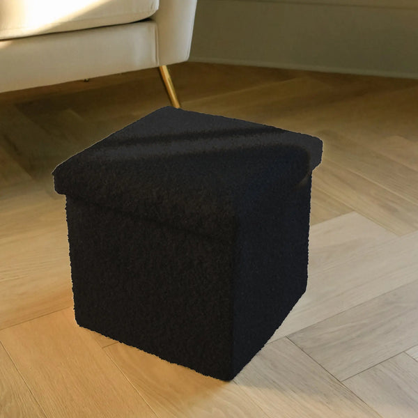 15" Black Boucle Cube Storage Ottoman Homeroots Living Room