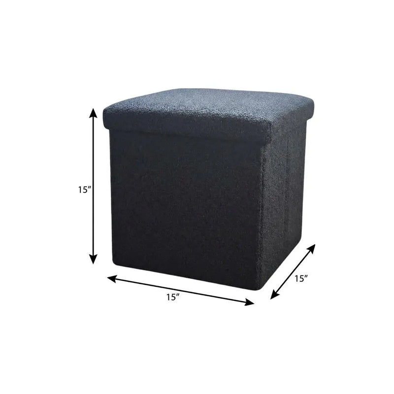 15" Black Boucle Cube Storage Ottoman Homeroots Living Room