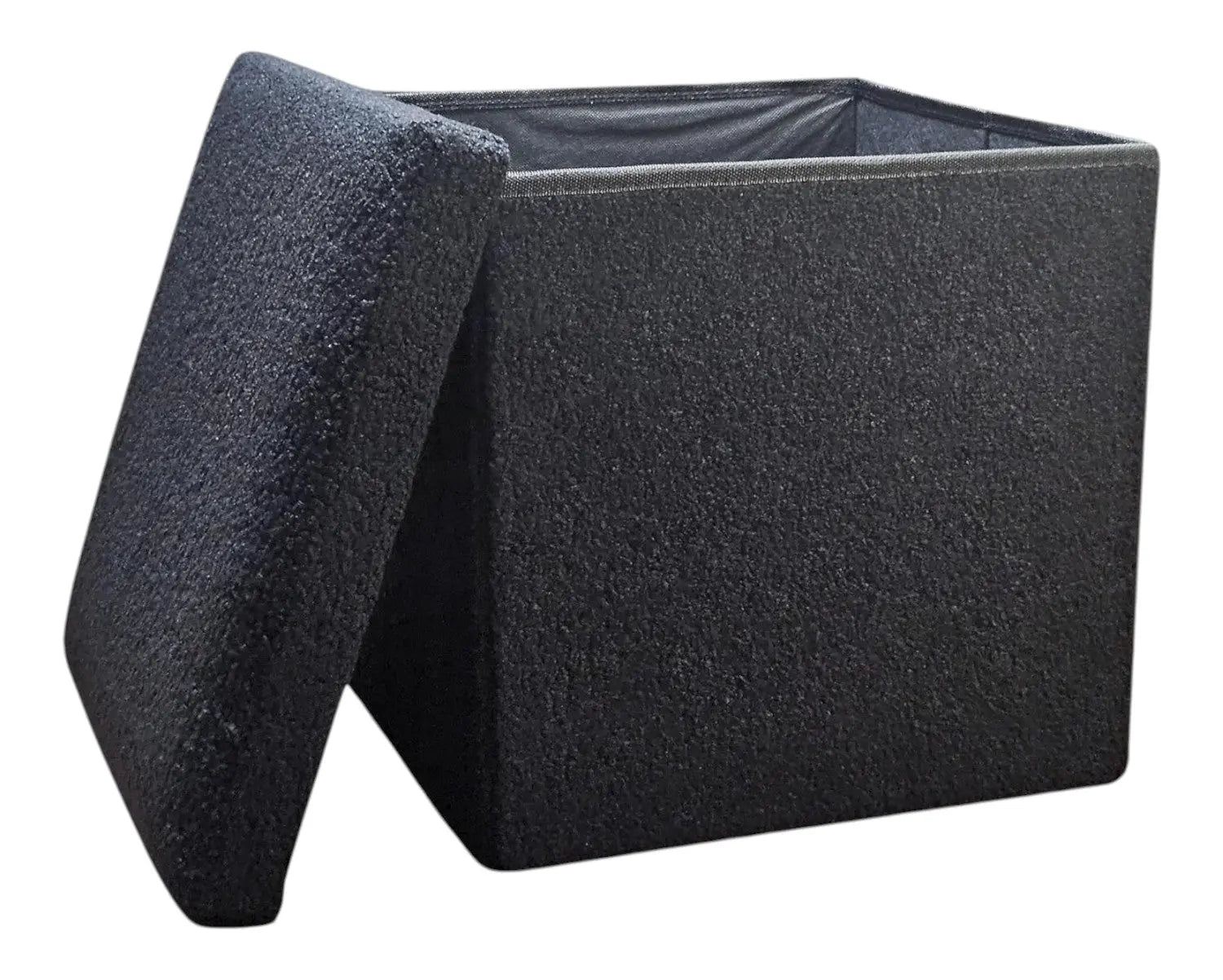 15" Black Boucle Cube Storage Ottoman Homeroots Living Room