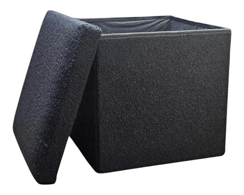 15" Black Boucle Cube Storage Ottoman Homeroots Living Room