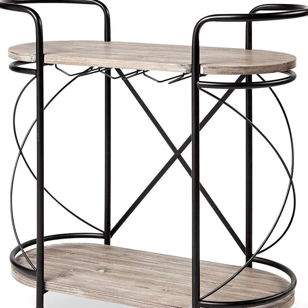 15" Black Solid Wood and Steel Round Rolling Kitchen Cart With Storage Homeroots Kitchen & Dining