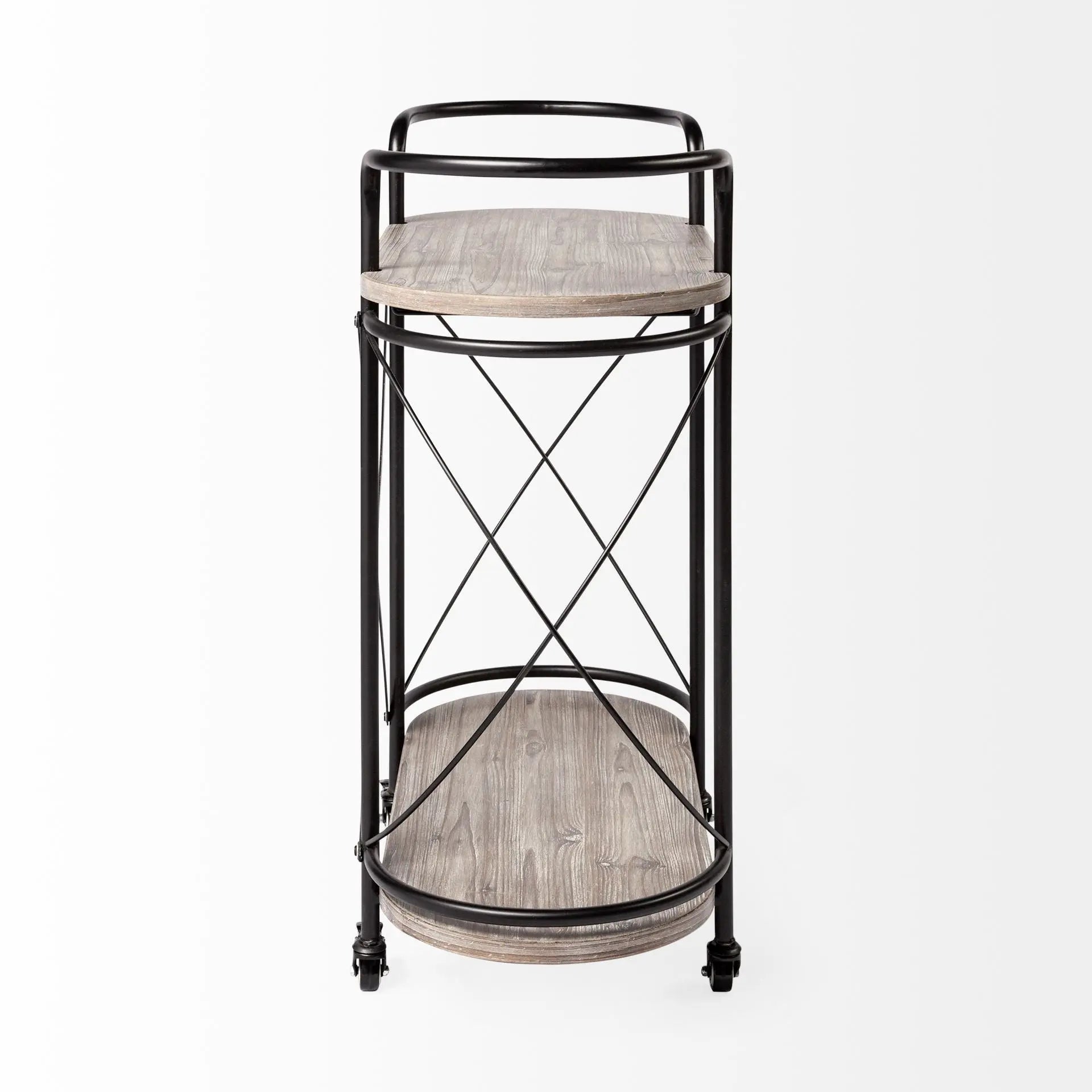 15" Black Solid Wood and Steel Round Rolling Kitchen Cart With Storage Homeroots Kitchen & Dining