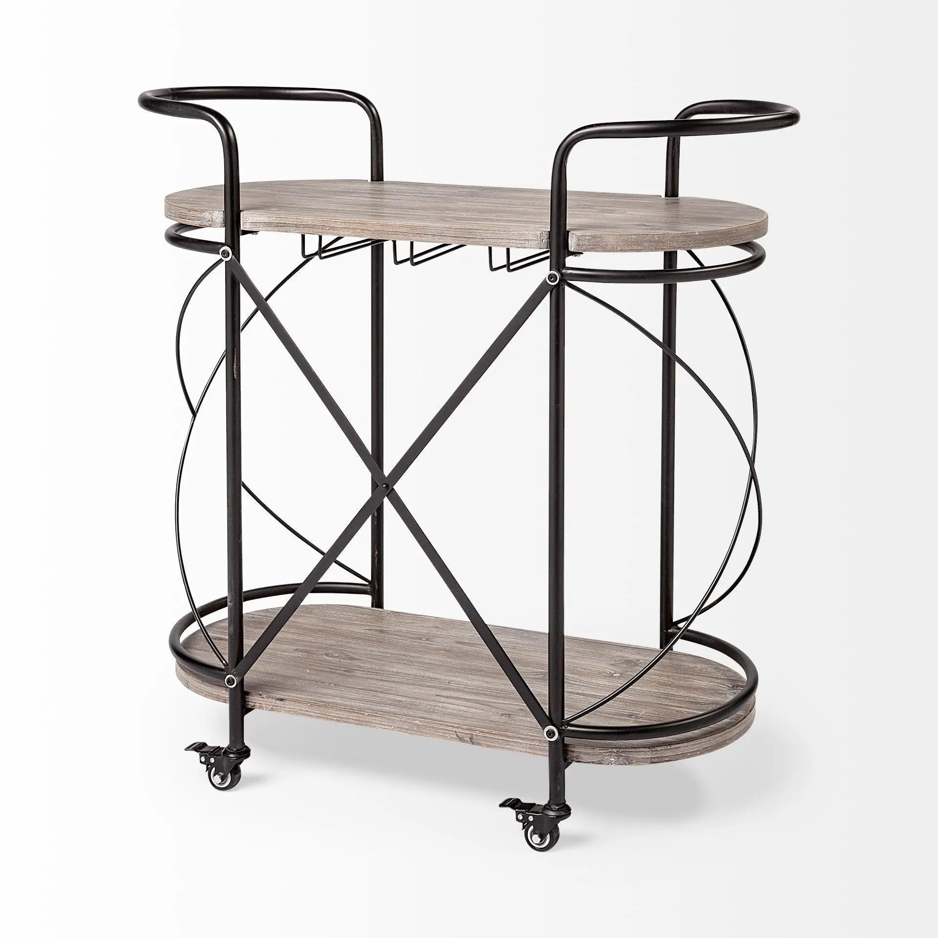 15" Black Solid Wood and Steel Round Rolling Kitchen Cart With Storage Homeroots Kitchen & Dining