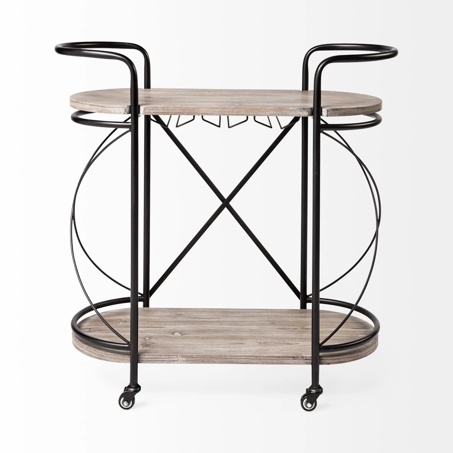 15" Black Solid Wood and Steel Round Rolling Kitchen Cart With Storage Homeroots Kitchen & Dining