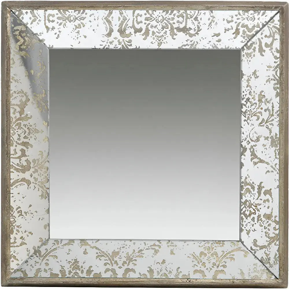 15" Brown Square Framed Antiqued Damask Accent Mirror Homeroots Bed & Bath